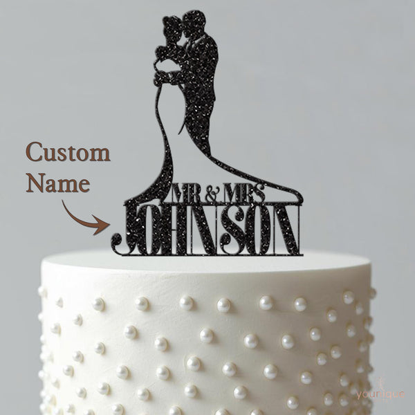 Personalised Wedding Couple Cake Topper with Surname - view 4