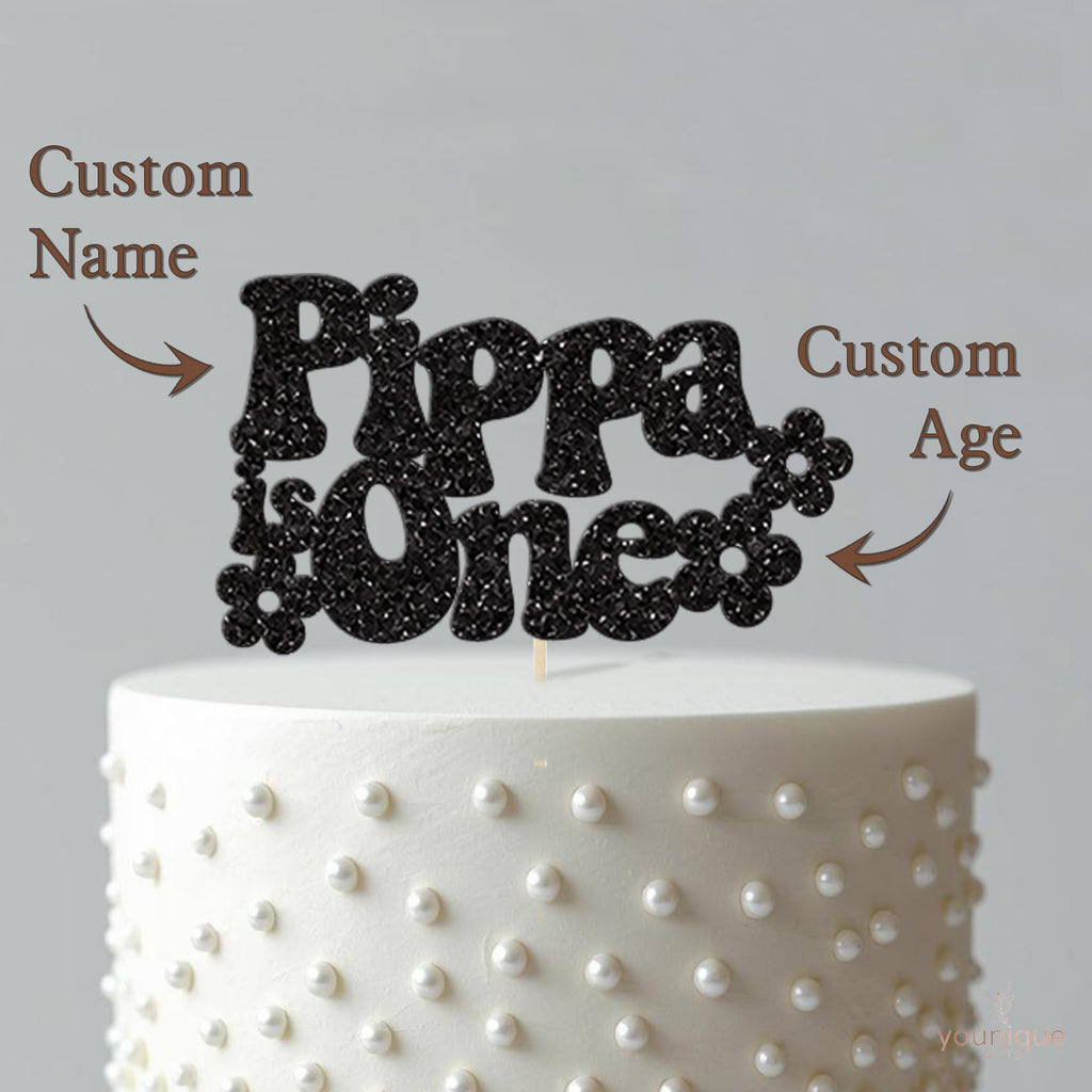 Personalised Retro Flowers First Birthday Cake Topper with Name - view 4