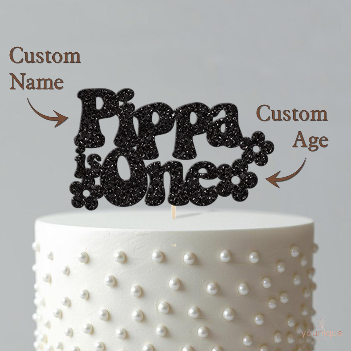 Personalised Retro Flowers First Birthday Cake Topper with Name - view 4