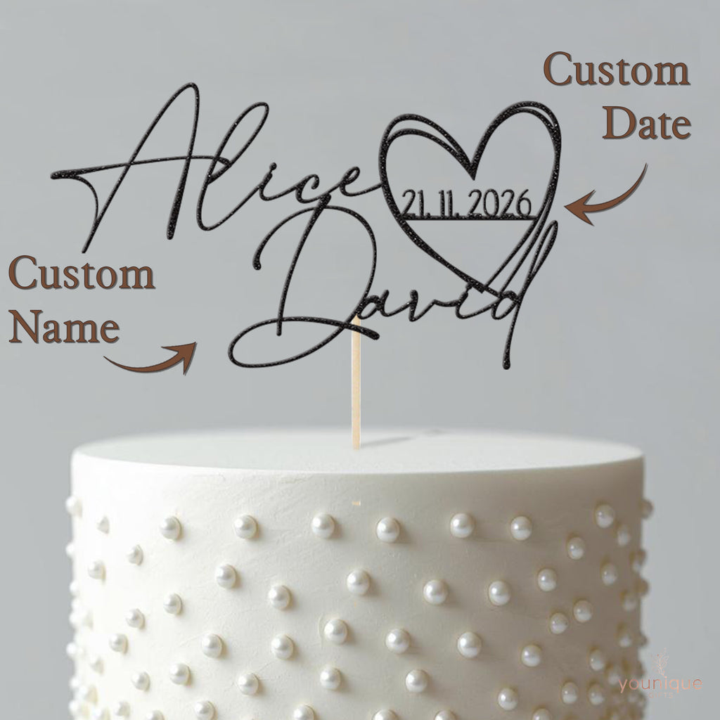 Personalised Couple Names and Date Heart Wedding Cake Topper - view 4
