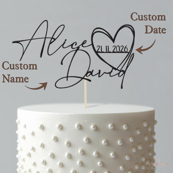 Personalised Couple Names and Date Heart Wedding Cake Topper - view 4