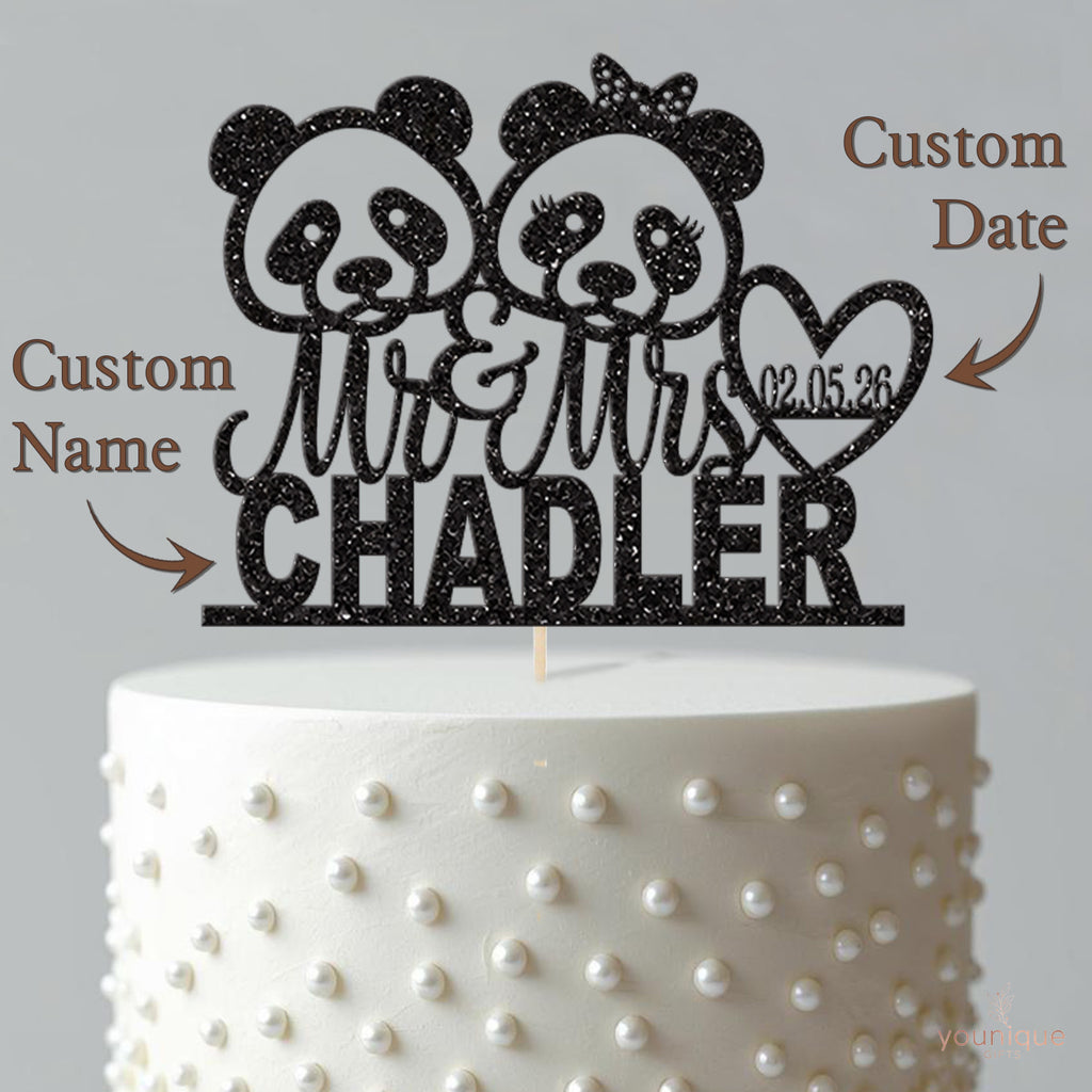 Personalised Panda Wedding Cake Topper with Surname and Date - view 4