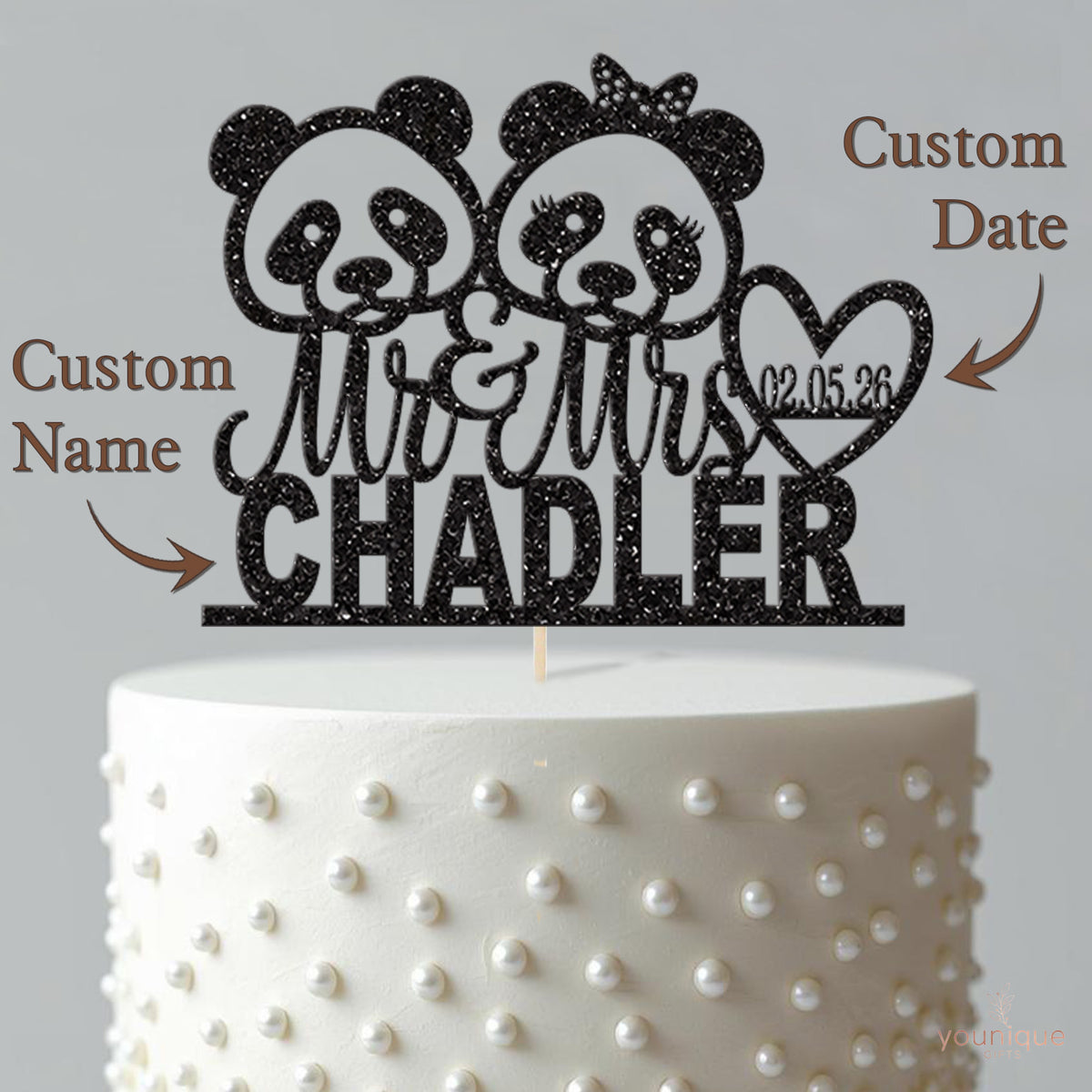 Personalised Panda Wedding Cake Topper with Surname and Date - view 4