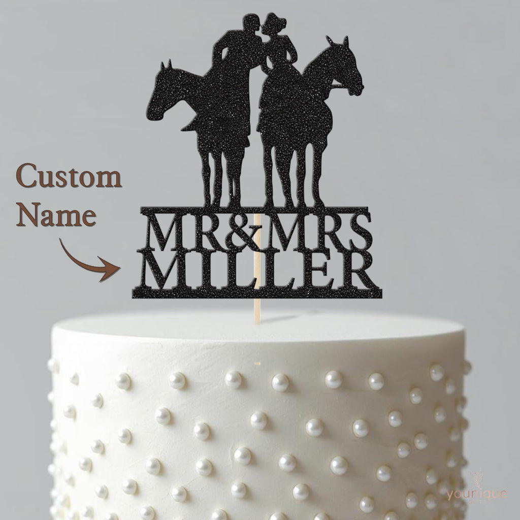 Personalised Horse Riding Couple Wedding Cake Topper – Surname - view 4