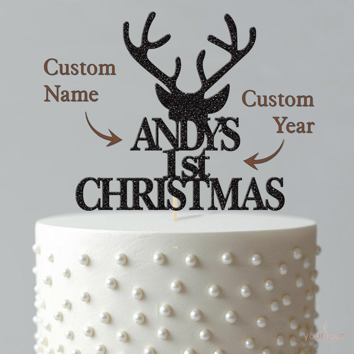 Personalised First Christmas Stag Cake Topper with Name - view 4