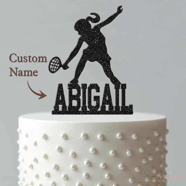 Personalised Female Badminton Player Cake Topper with Name - view 4