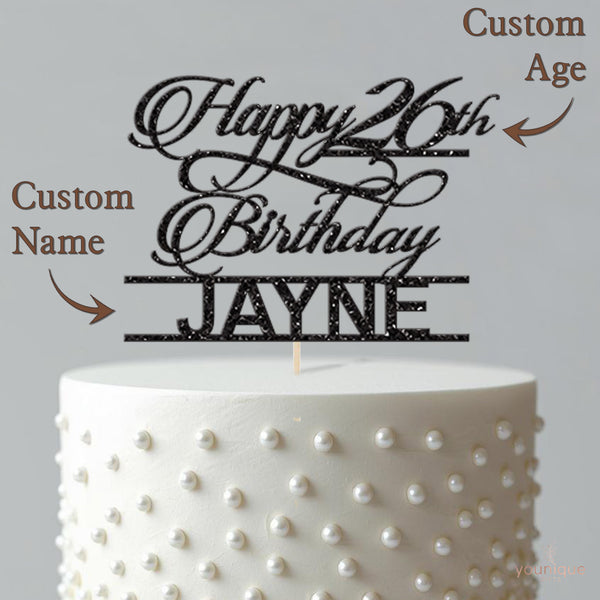 Personalised Elegant Script Birthday Cake Topper Any Age and Name - view 4