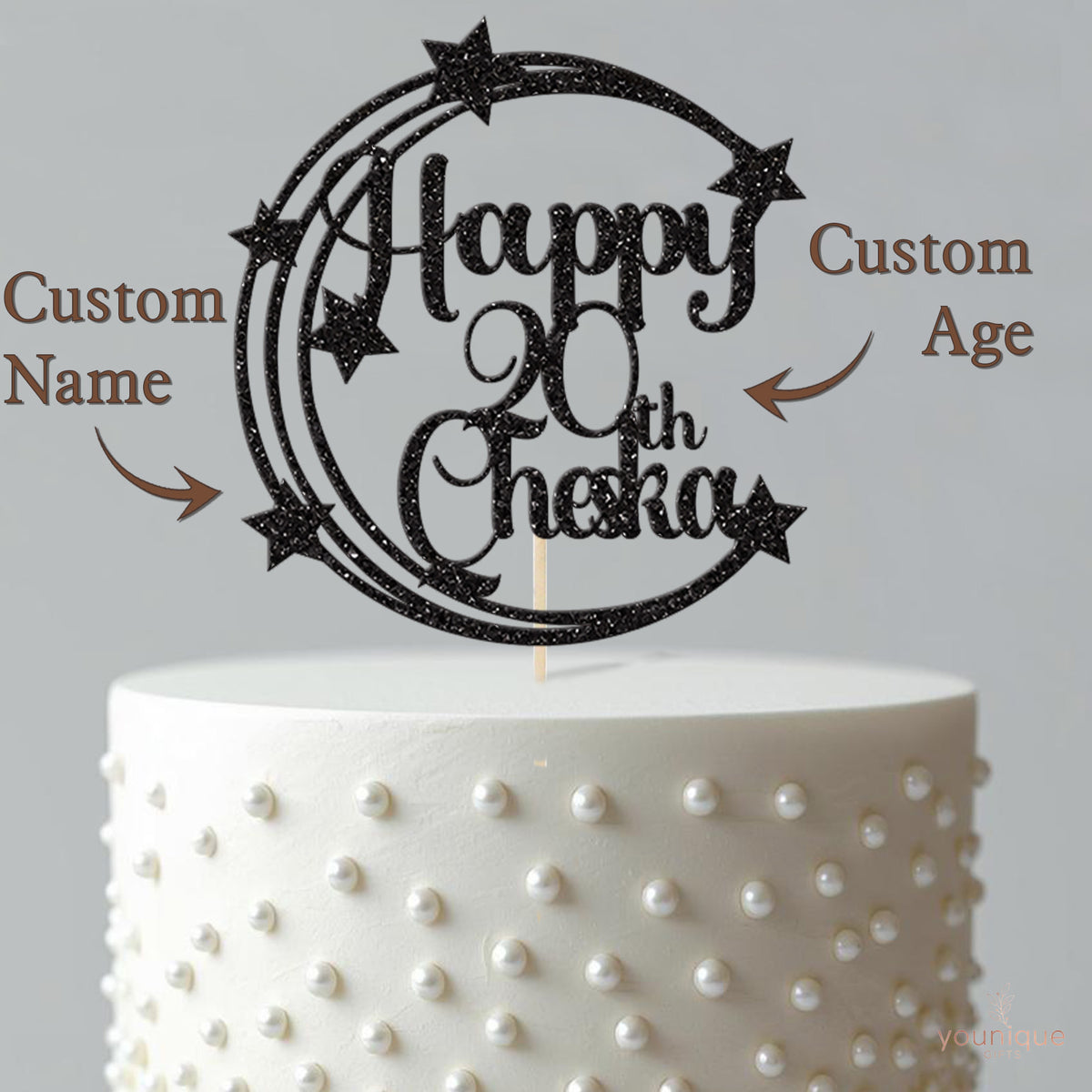 Personalised Moon and Stars Birthday Cake Topper Any Age and Name - view 4