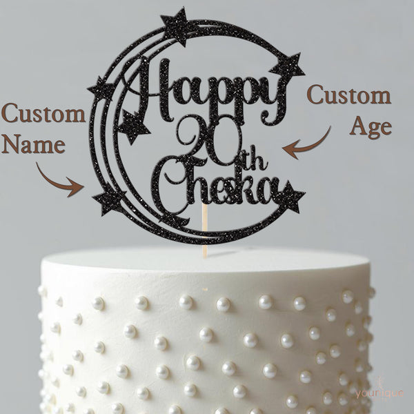 Personalised Moon and Stars Birthday Cake Topper Any Age and Name - view 4
