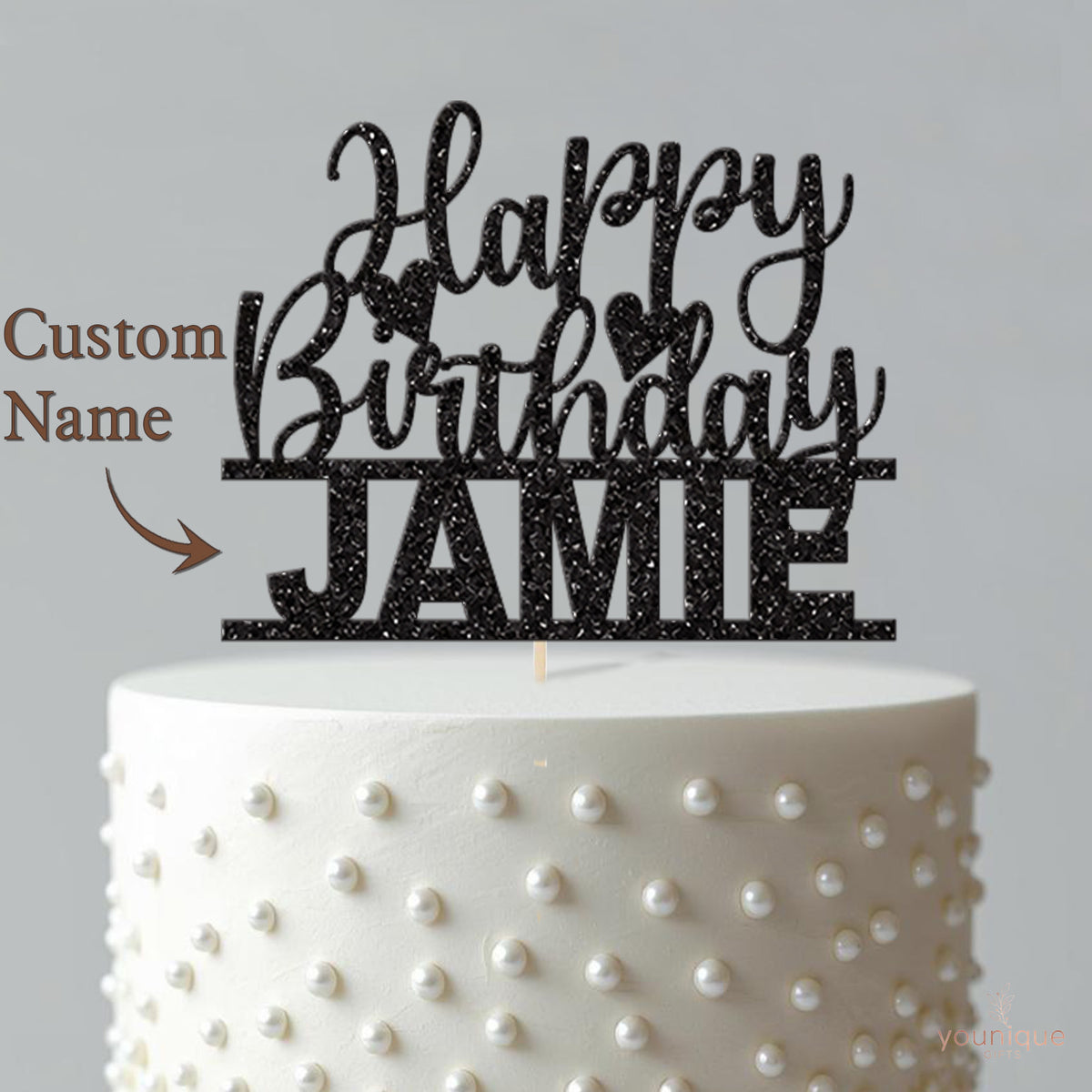 Personalised Happy Birthday Hearts Cake Topper with Name - view 4