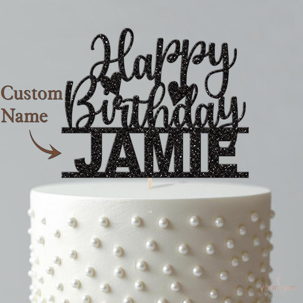Personalised Happy Birthday Hearts Cake Topper with Name - view 4