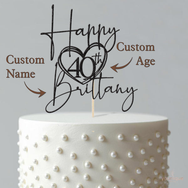 Personalised Heart-Framed Milestone Birthday Cake Topper – Name & Age - view 4