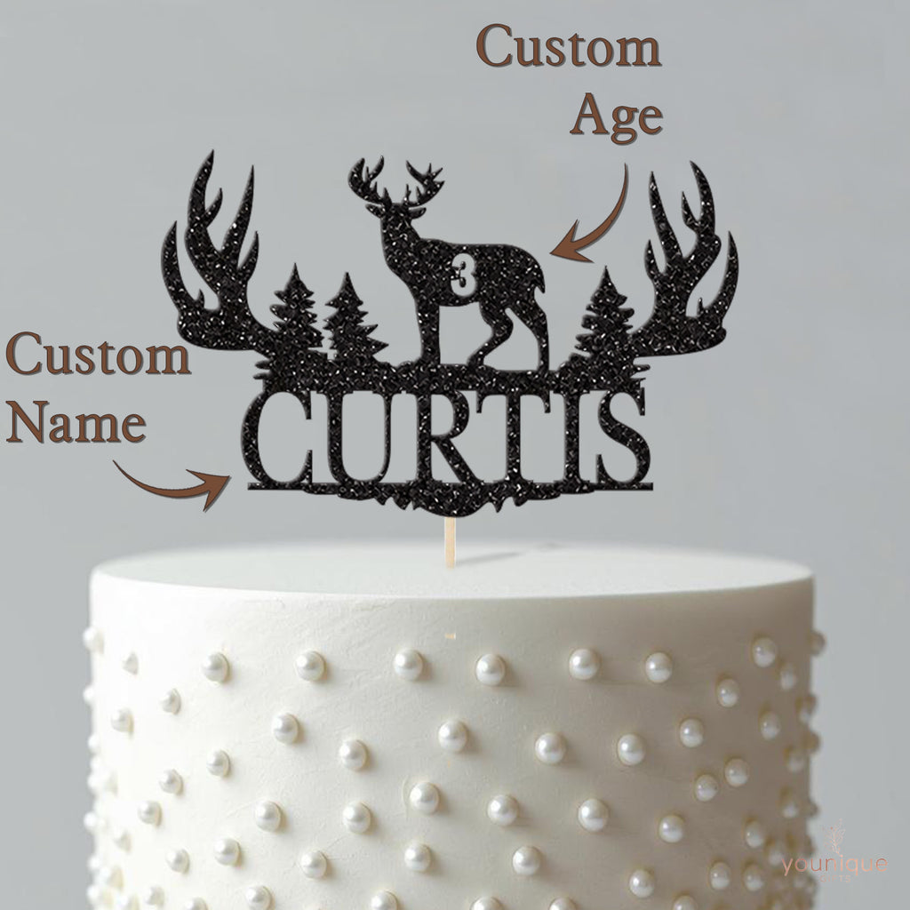Personalised Stag and Antlers Birthday Cake Topper Any Age and Name - view 4