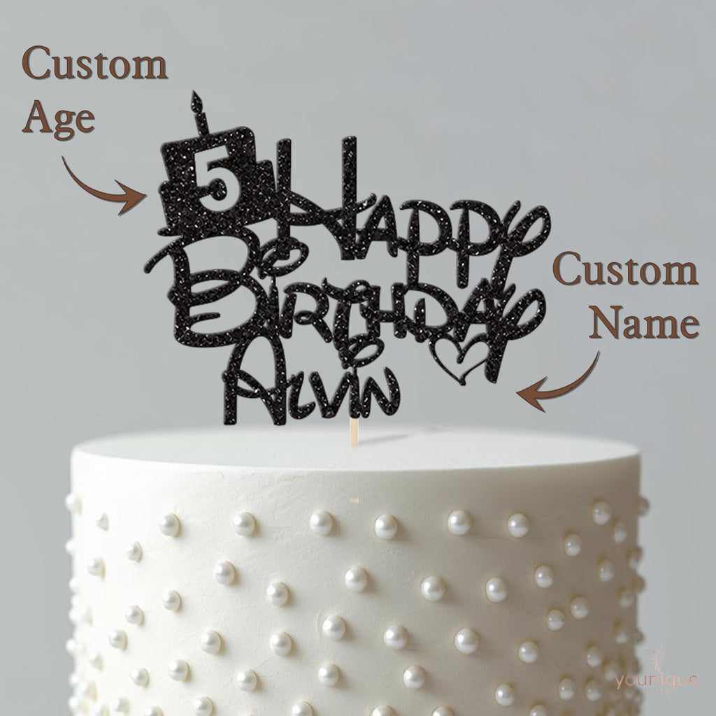 Personalised Cake and Candle Cake Topper – Name & Age - view 4