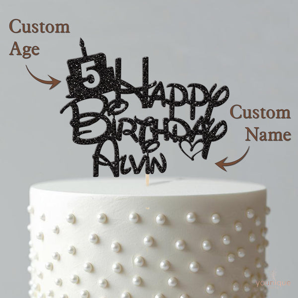 Personalised Cake and Candle Cake Topper – Name & Age - view 4