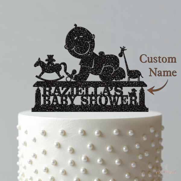 Personalised Crawling Baby Cake Topper for Baby Shower with Name - view 4