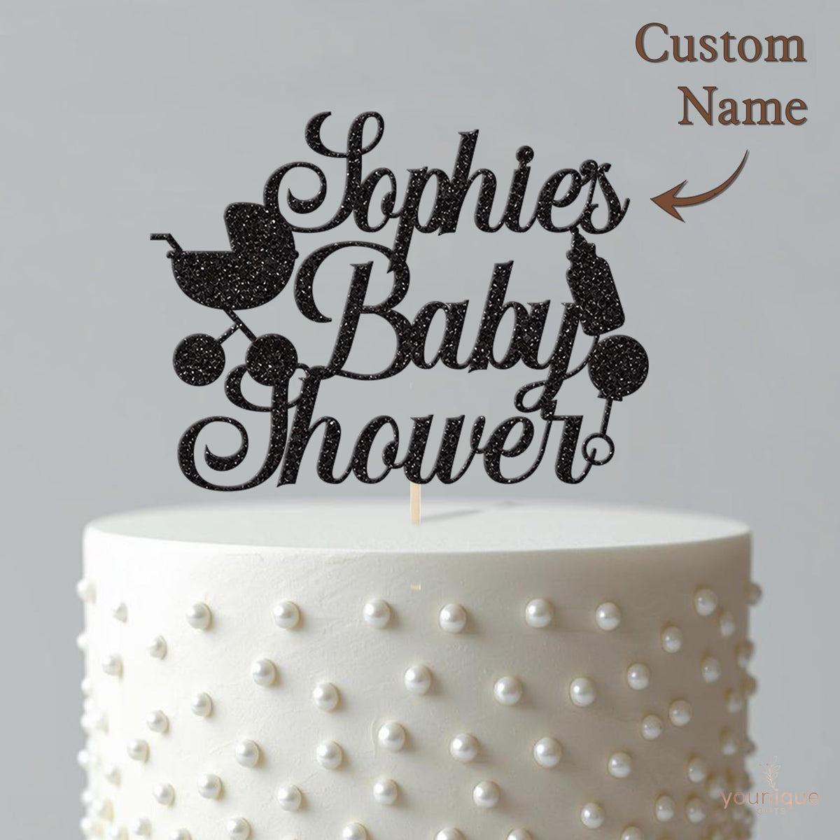 Personalised Pram Baby Shower Cake Topper with Name - view 4