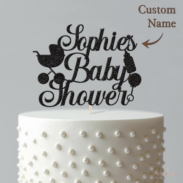 Personalised Pram Baby Shower Cake Topper with Name - view 4