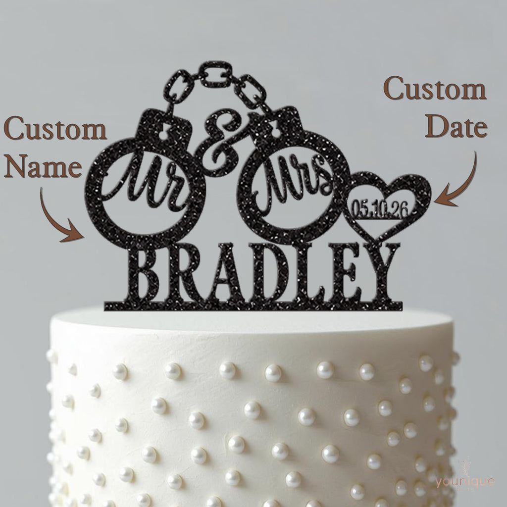 Personalised Handcuffs Wedding Cake Topper with Surname and Date - view 4