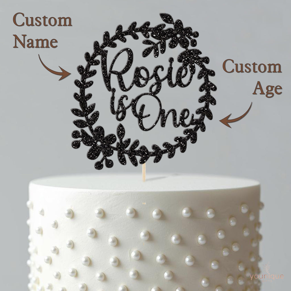 Personalised Floral Wreath First Birthday Cake Topper with Name - view 4