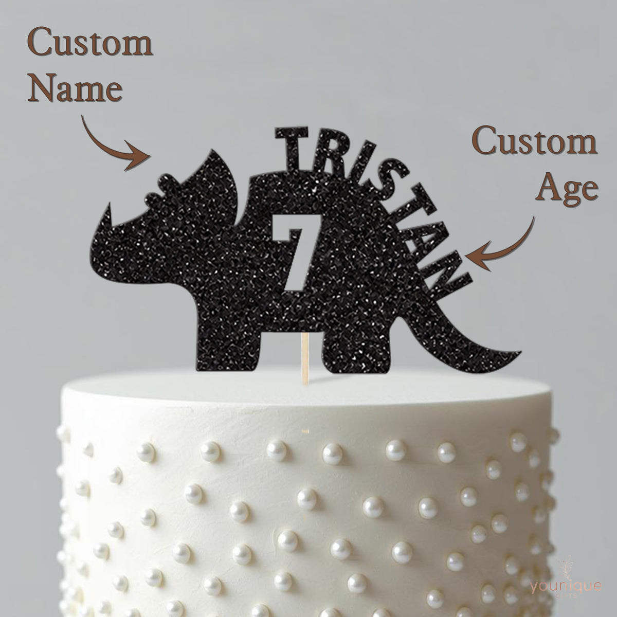 Personalised Horned Dinosaur Birthday Cake Topper Any Age and Name - view 4