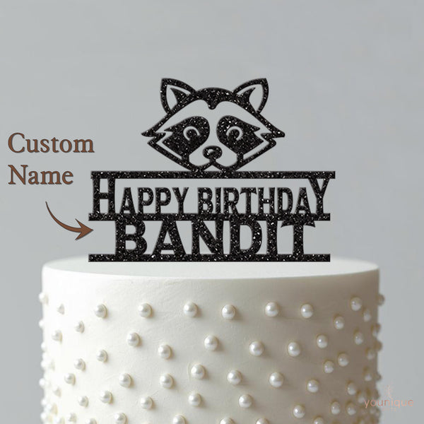 Personalised Raccoon Birthday Cake Topper with Name - view 4
