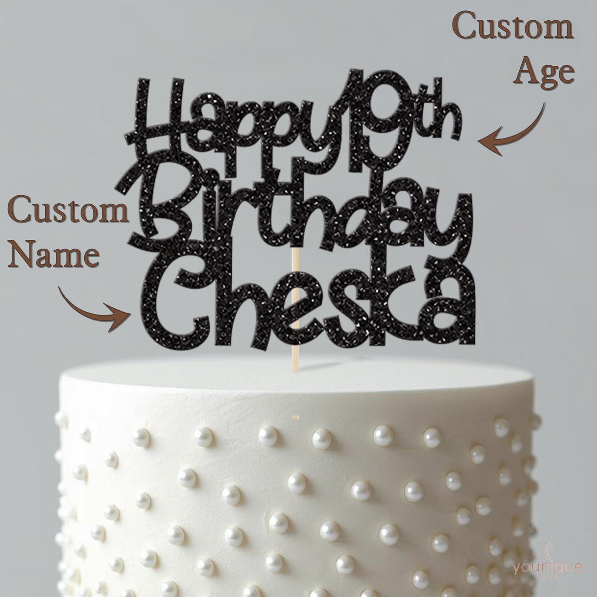 Personalised Rounded Script Birthday Cake Topper Any Age and Name - view 4