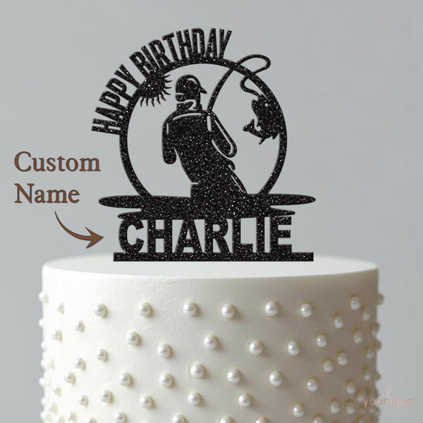 Personalised Angler Circle Cake Topper – Name - view 4