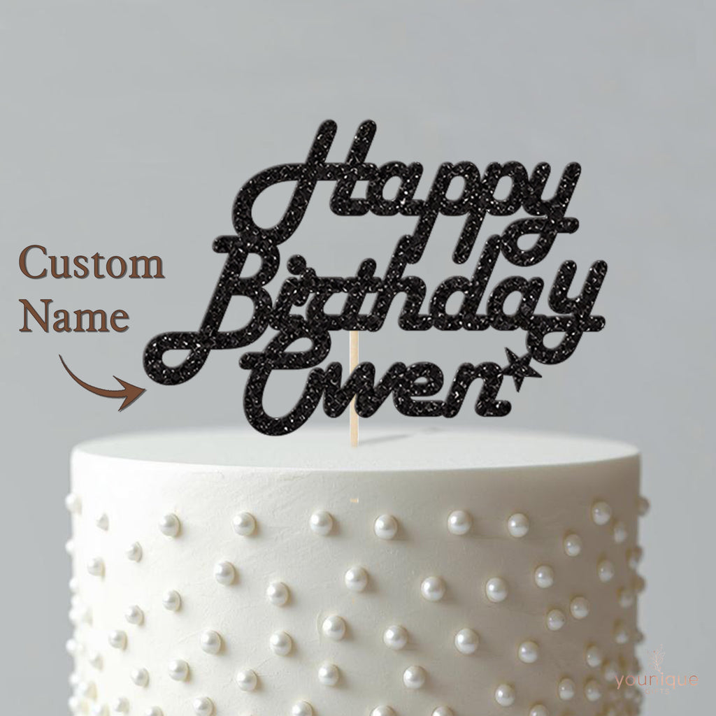 Personalised Happy Birthday Flowing Script Cake Topper with Name - view 4