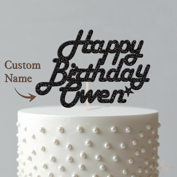 Personalised Happy Birthday Flowing Script Cake Topper with Name - view 4