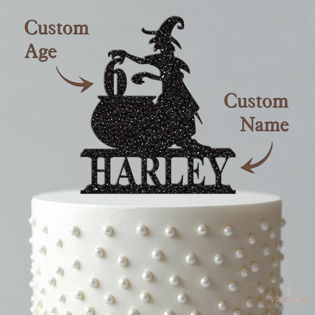 Personalised Witch and Cauldron Birthday Cake Topper Any Age and Name - view 4
