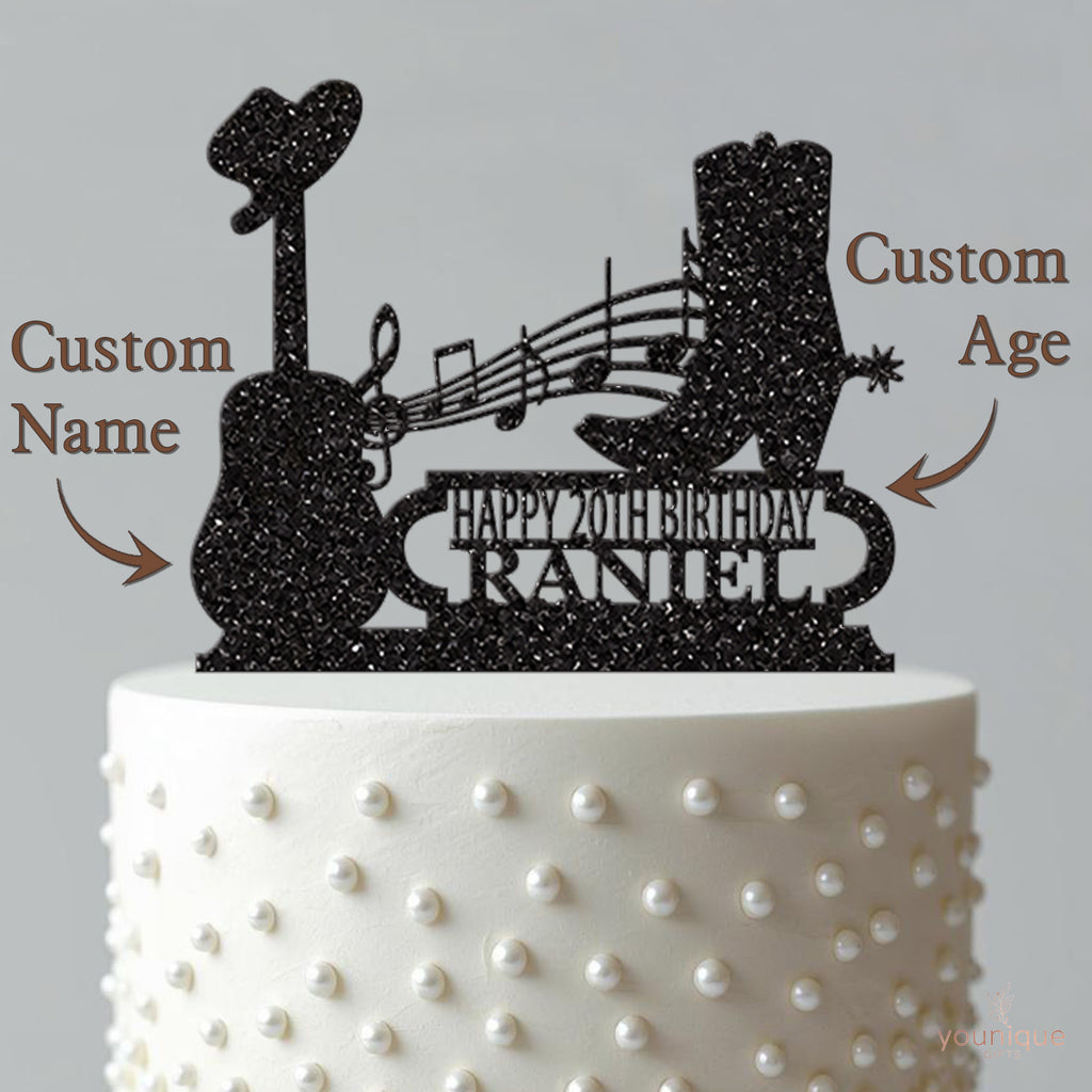 Personalised Country Music Cowboy Birthday Cake Topper Any Age and Name - view 4