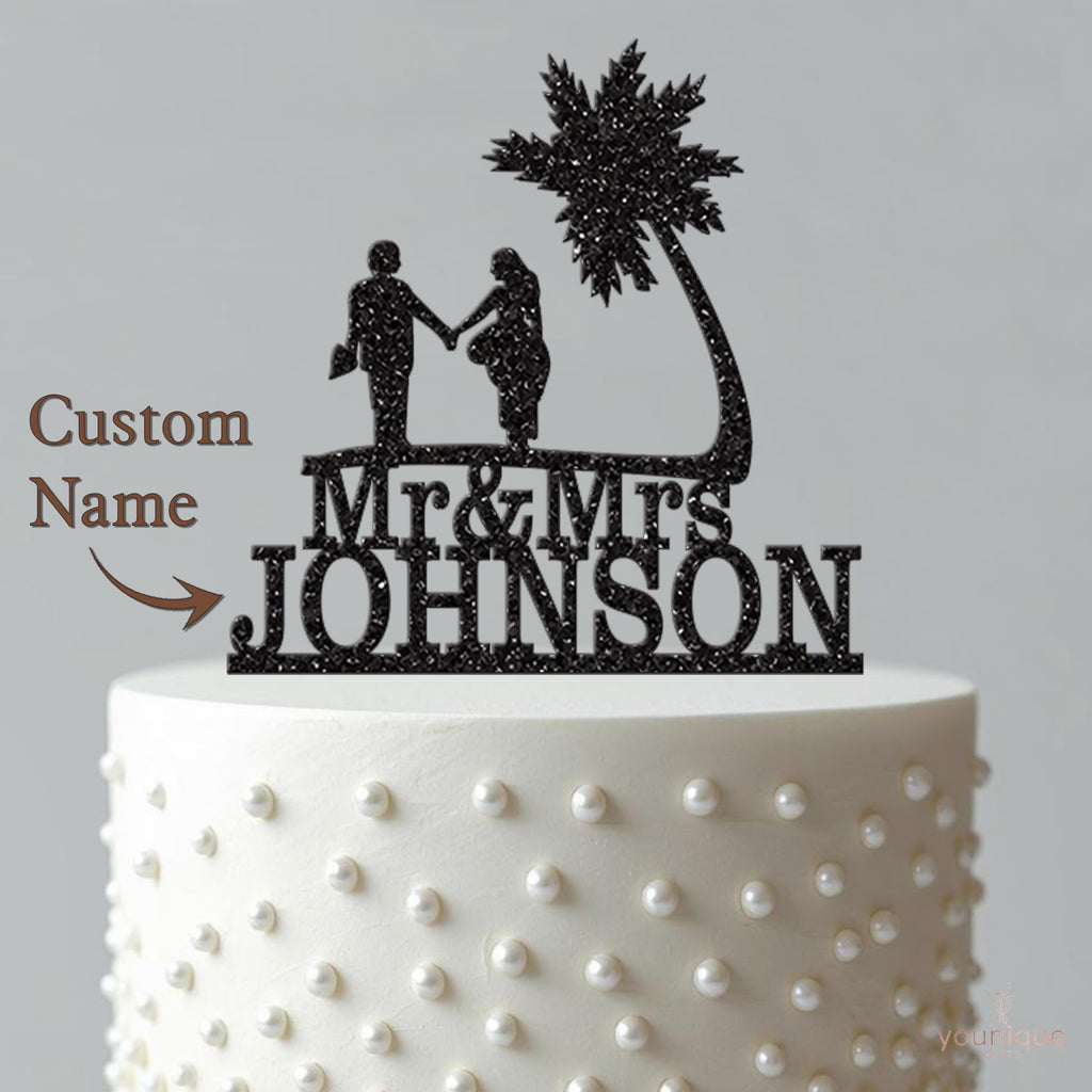 Personalised Beach Wedding Cake Topper with Surname - view 4