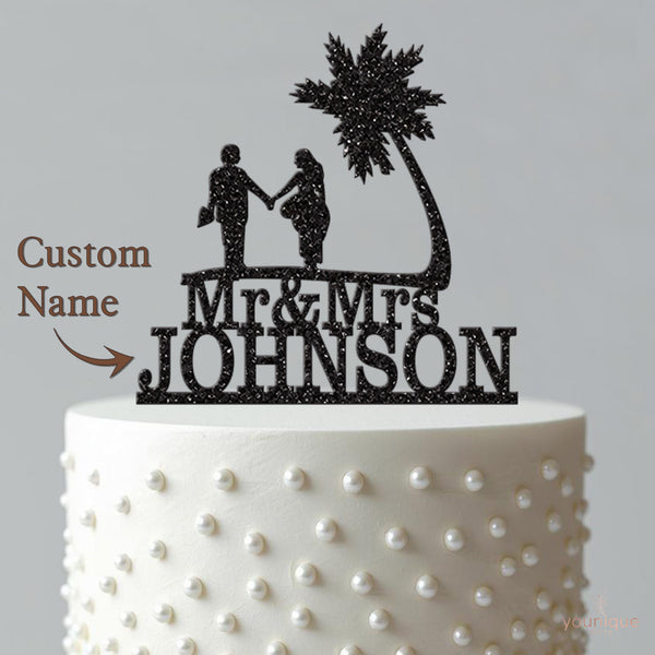 Personalised Beach Wedding Cake Topper with Surname - view 4