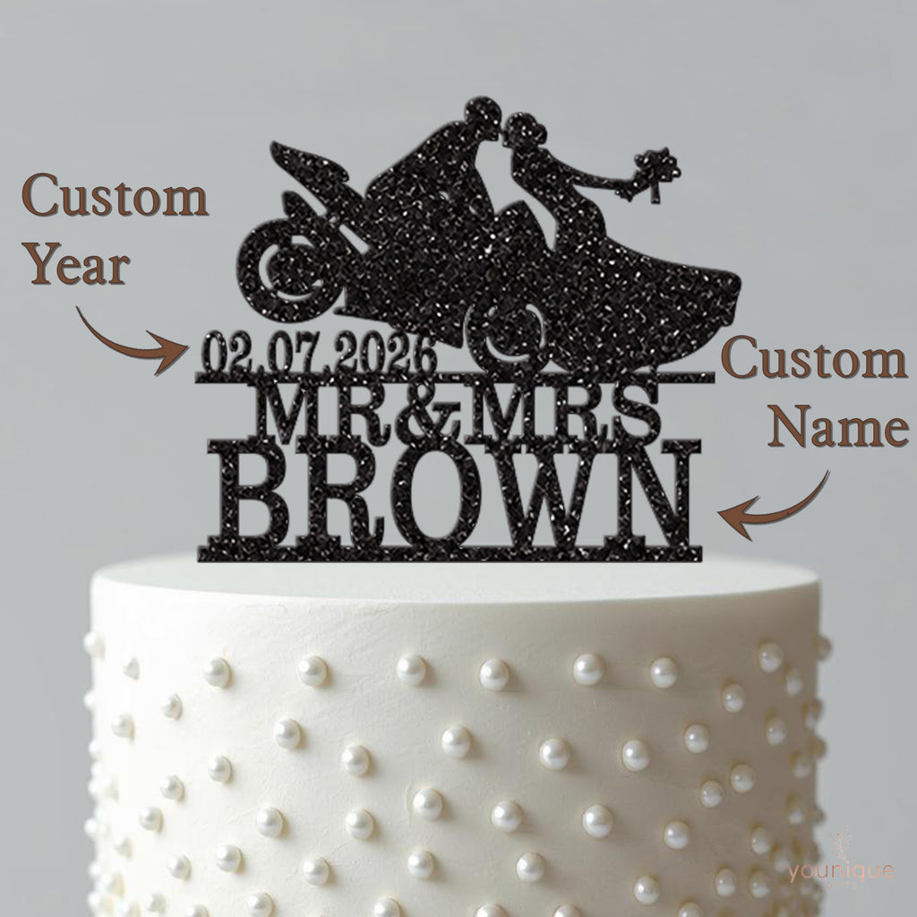 Personalised Motorbike Wedding Cake Topper with Surname and Date - view 4
