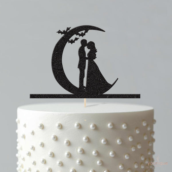 Moon and Bats Gothic Wedding Cake Topper - view 4