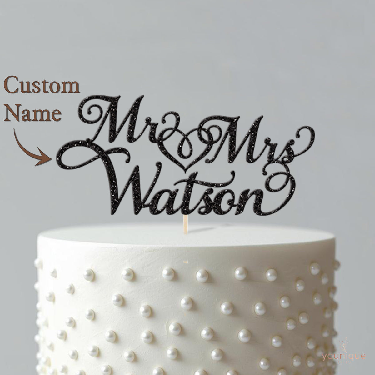 Personalised Mr and Mrs Heart Wedding Cake Topper with Surname - view 4