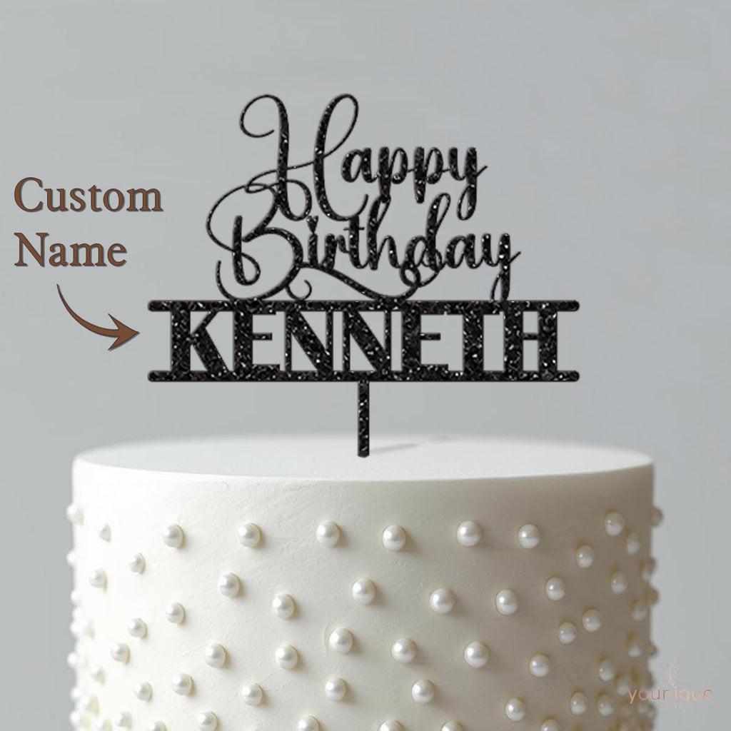 Personalised Happy Birthday Script Cake Topper with Name - view 4
