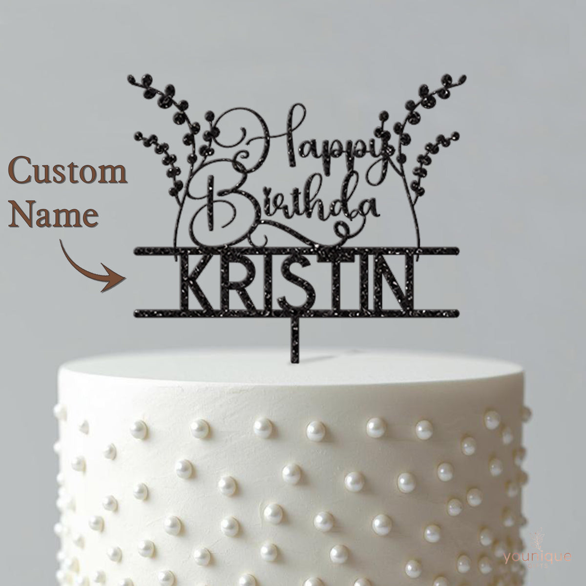 Personalised Botanical Birthday Cake Topper with Name - view 4