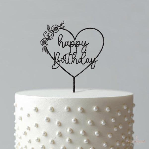 Happy Birthday Floral Heart Cake Topper - view 4