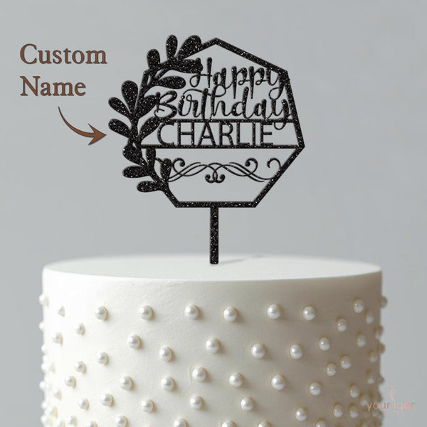 Personalised Botanical Geometric Birthday Cake Topper with Name - view 4