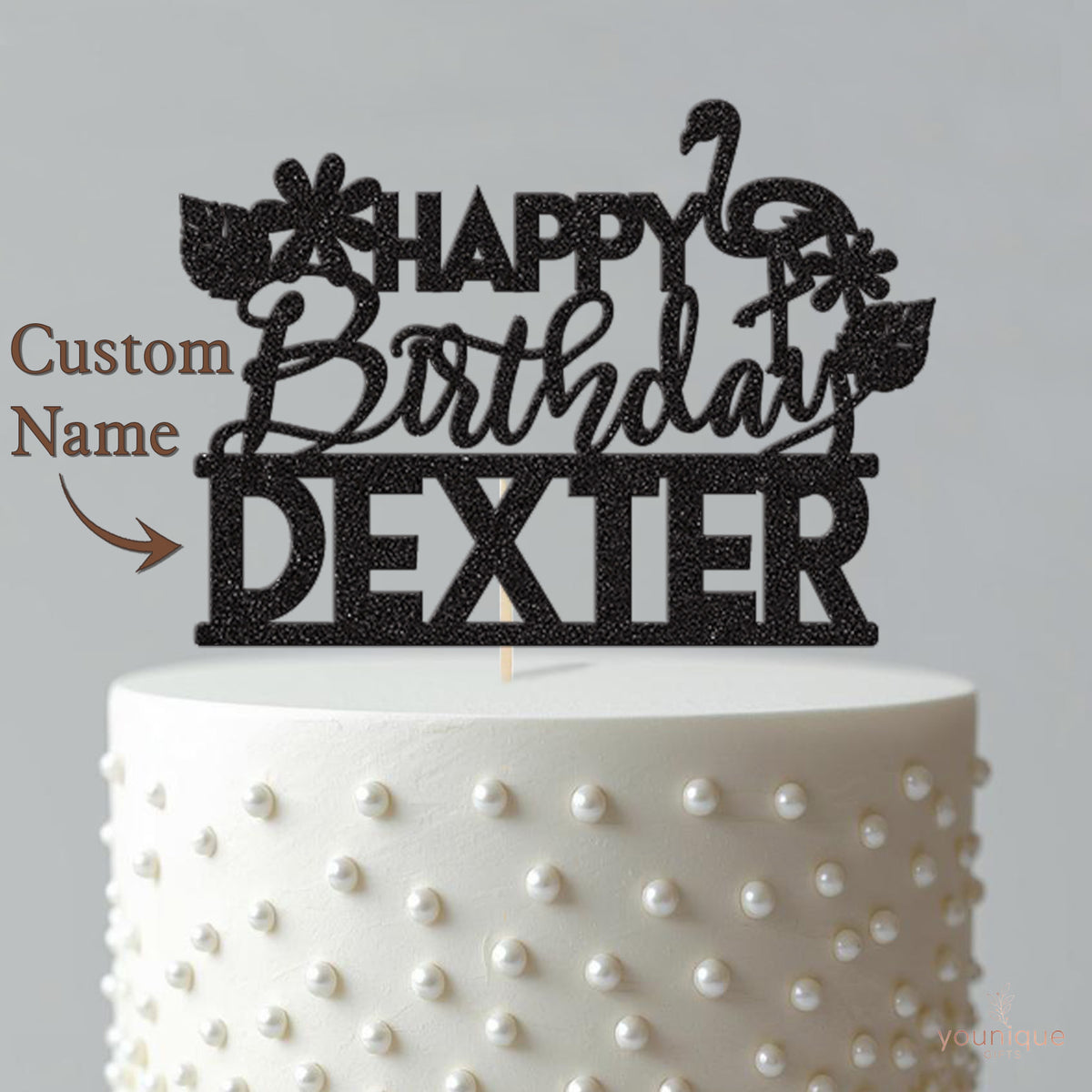 Personalised Flamingo Birthday Cake Topper with Name - view 4