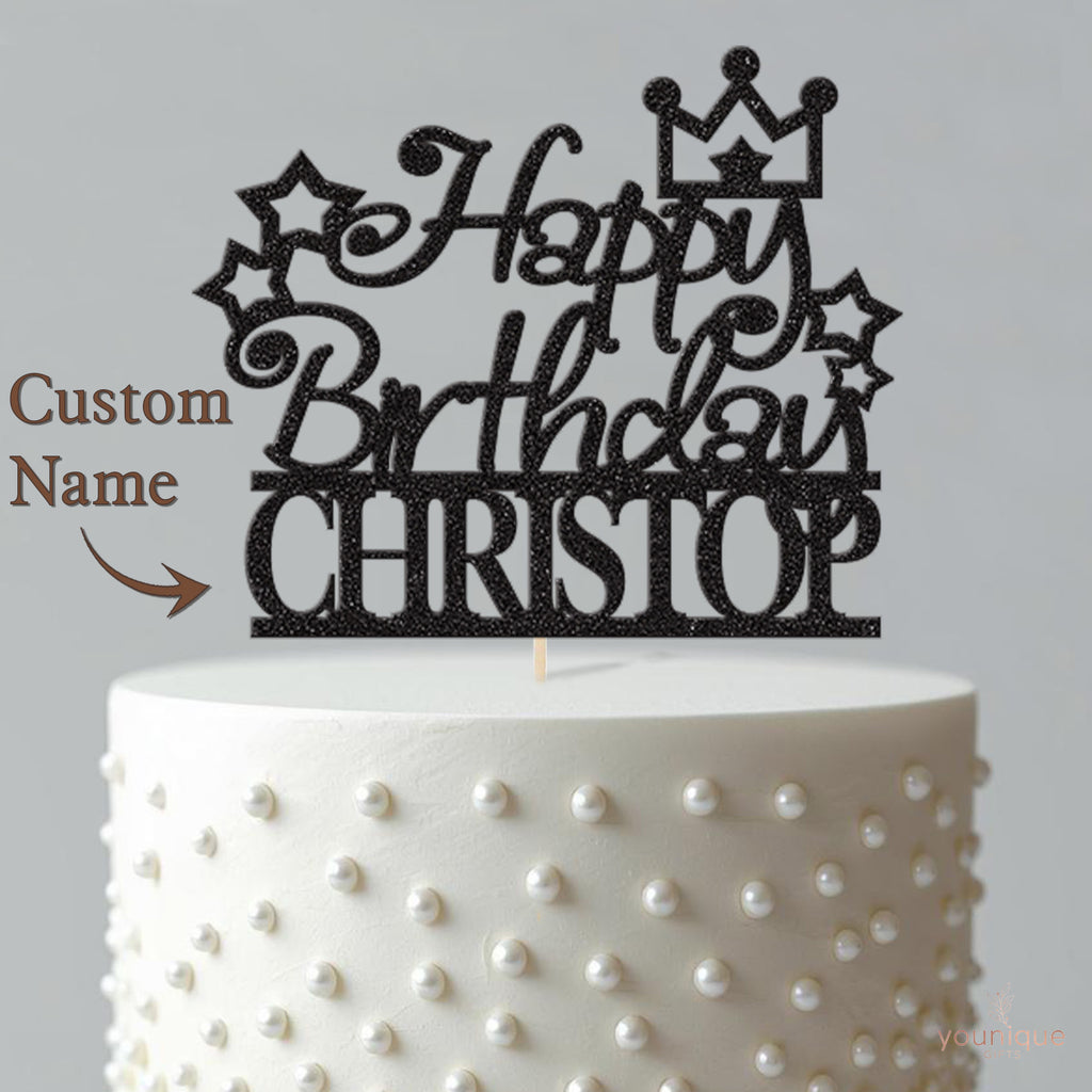 Personalised Crown and Stars Birthday Cake Topper with Name - view 4