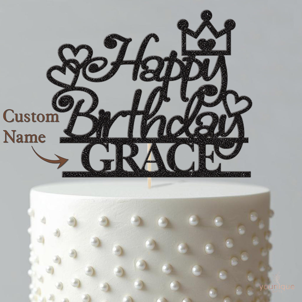 Personalised Crown and Hearts Birthday Cake Topper with Name - view 4