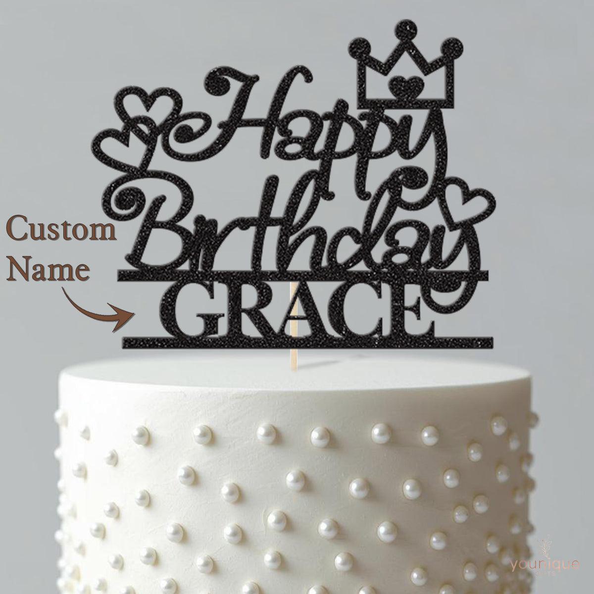 Personalised Crown and Hearts Birthday Cake Topper with Name - view 4