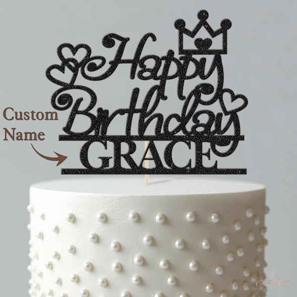 Personalised Crown and Hearts Birthday Cake Topper with Name - view 4