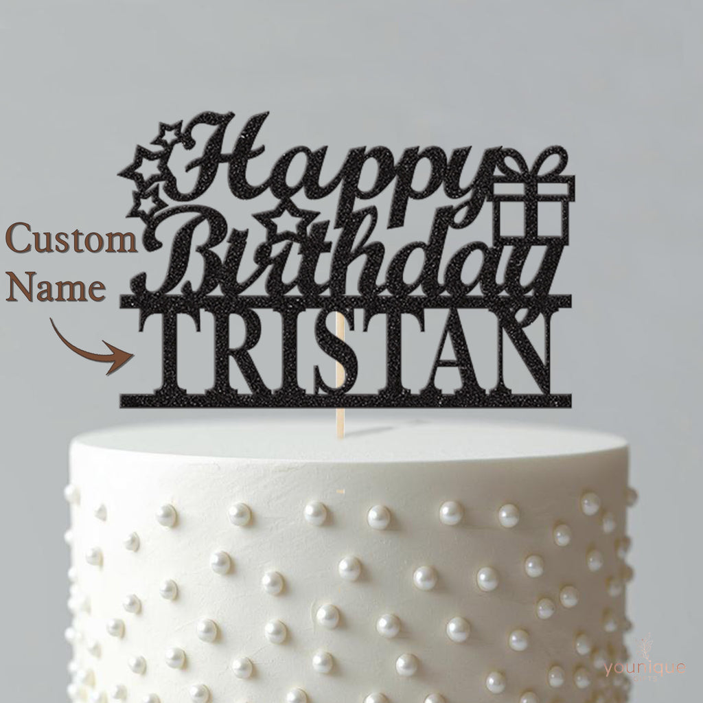 Personalised Gift and Stars Birthday Cake Topper with Name - view 4
