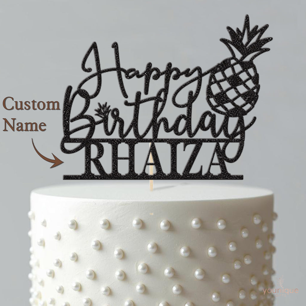 Personalised Tropical Pineapple Birthday Cake Topper with Name - view 4