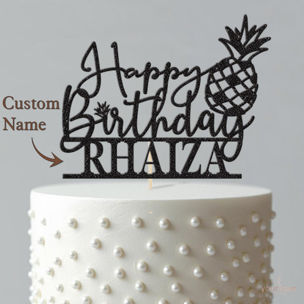 Personalised Tropical Pineapple Birthday Cake Topper with Name - view 4