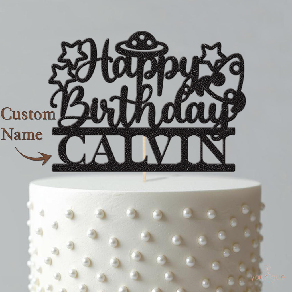 Personalised UFO Birthday Cake Topper with Name - view 4